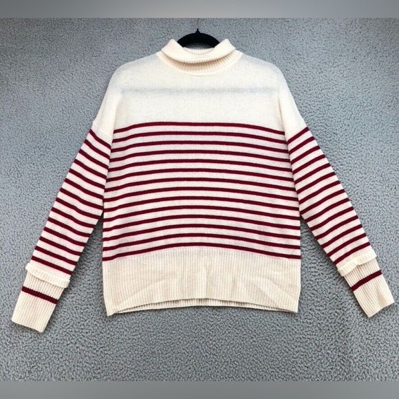 ZARA Turtleneck Ribbed Knit Wool Sweater Striped Red size S - Picture 2 of 16